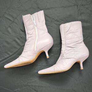 Bronx Women's Leather Kitten Heel (2 1/4" Ruched Ankle Boots 7 Soft Lilac